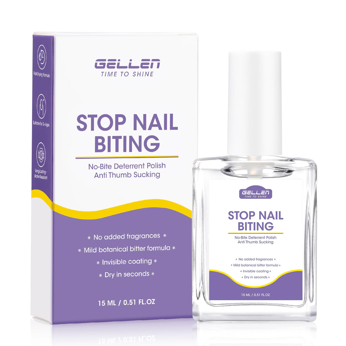 GELLEN front packaging bottle shows compact 15ml size and quick-dry benefit