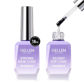 GELLEN front packaging of 2-piece base and top coat set showing bottles and caps for clear identification and quick purchase.