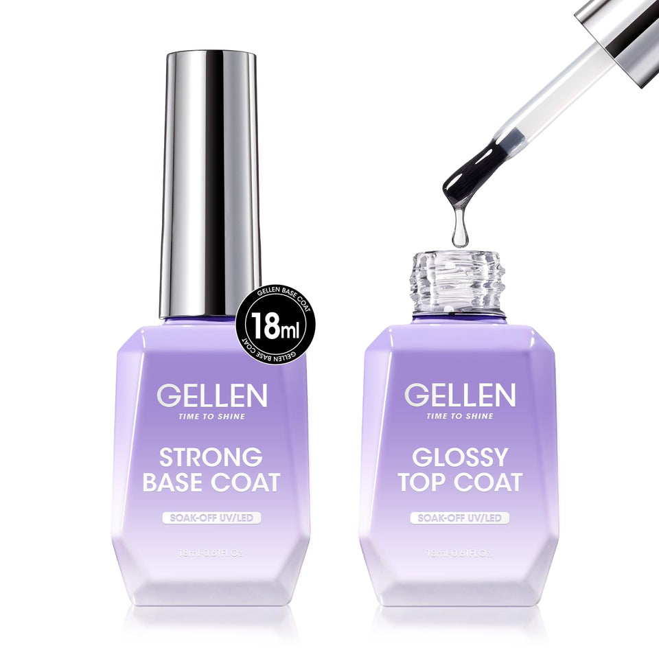 GELLEN front packaging of 2-piece base and top coat set showing bottles and caps for clear identification and quick purchase.