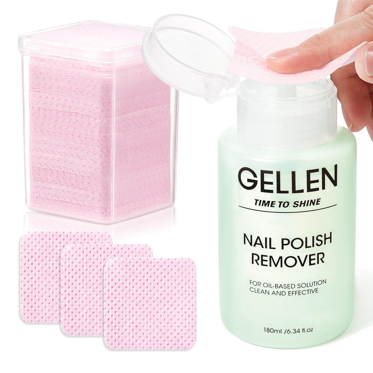 GELLEN front packaging showing bottle and wipes for fast removal