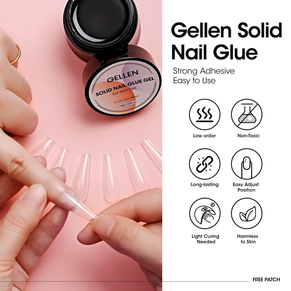 GELLEN applying gel to press-on tip for precise placement benefit