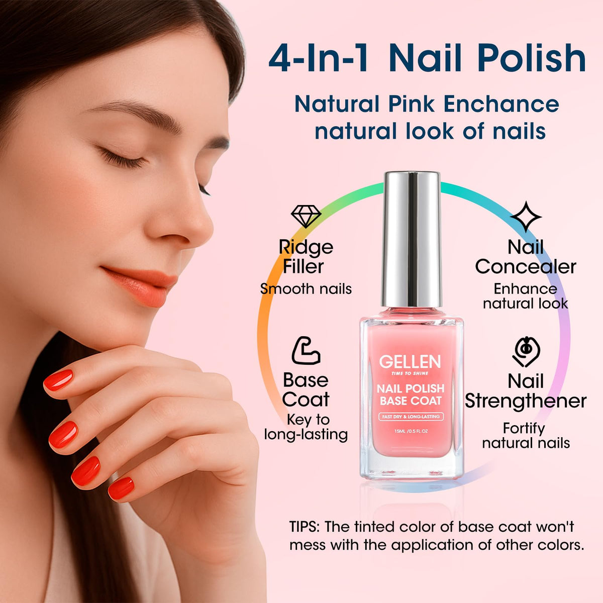 GELLEN no-wipe top coat close-up showing high-gloss shine and chip resistance benefit