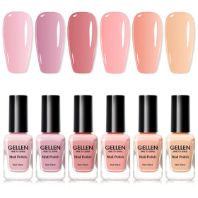 GELLEN front packaging showing six nude bottles, convenient set for quick manicures