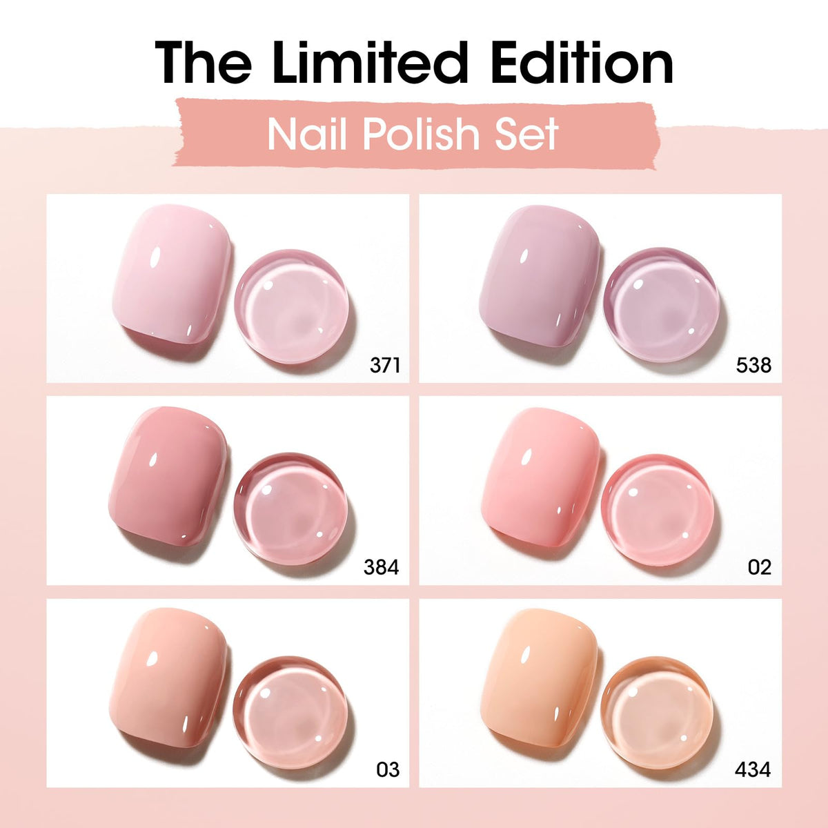 GELLEN close-up of all six nude shades, easy to match everyday outfits
