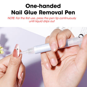 GELLEN remover applied to press-on nail edge for quick glue softening