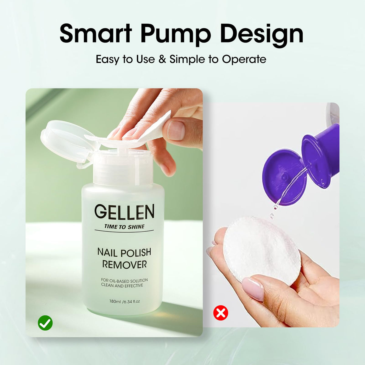 GELLEN pouring onto cotton pad to show easy application and minimal waste benefit