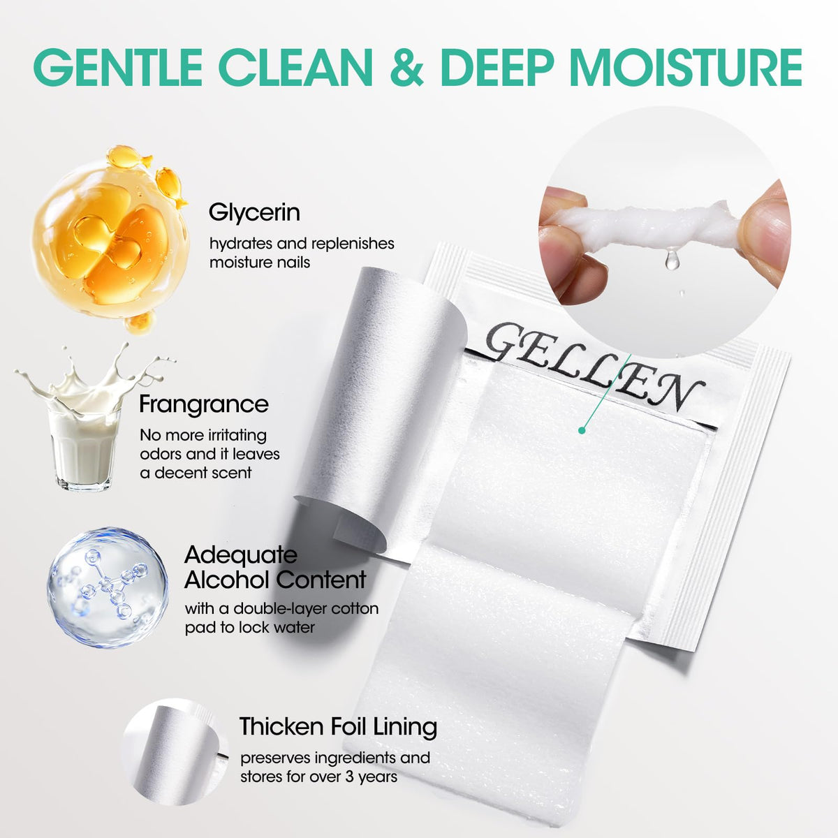 GELLEN wipe removing tacky residue after curing for a glossy manicure