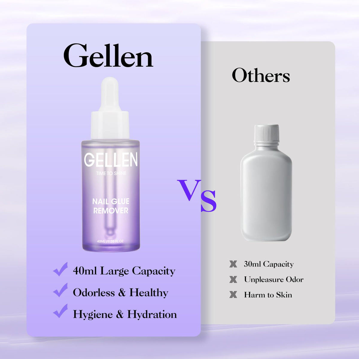 GELLEN next to ruler for scale, 40ml compact bottle for travel and salon use