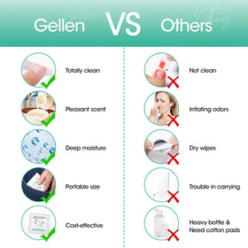 GELLEN wipe beside a ruler demonstrating compact pad size and portability