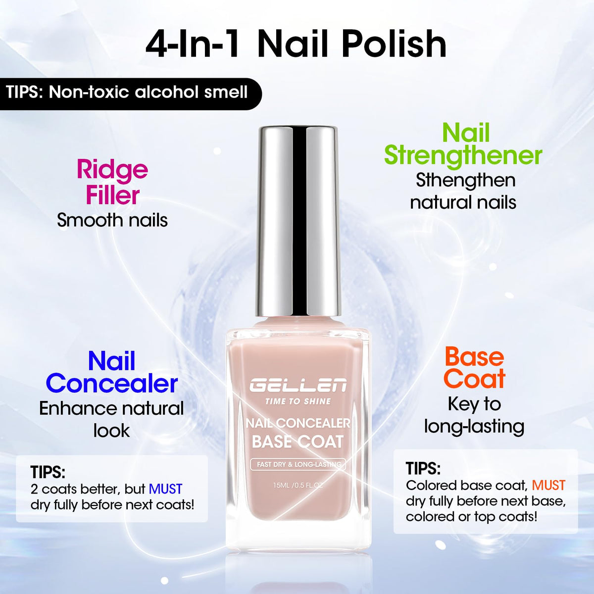 GELLEN swatch on nail tip demonstrating neutral color coverage
