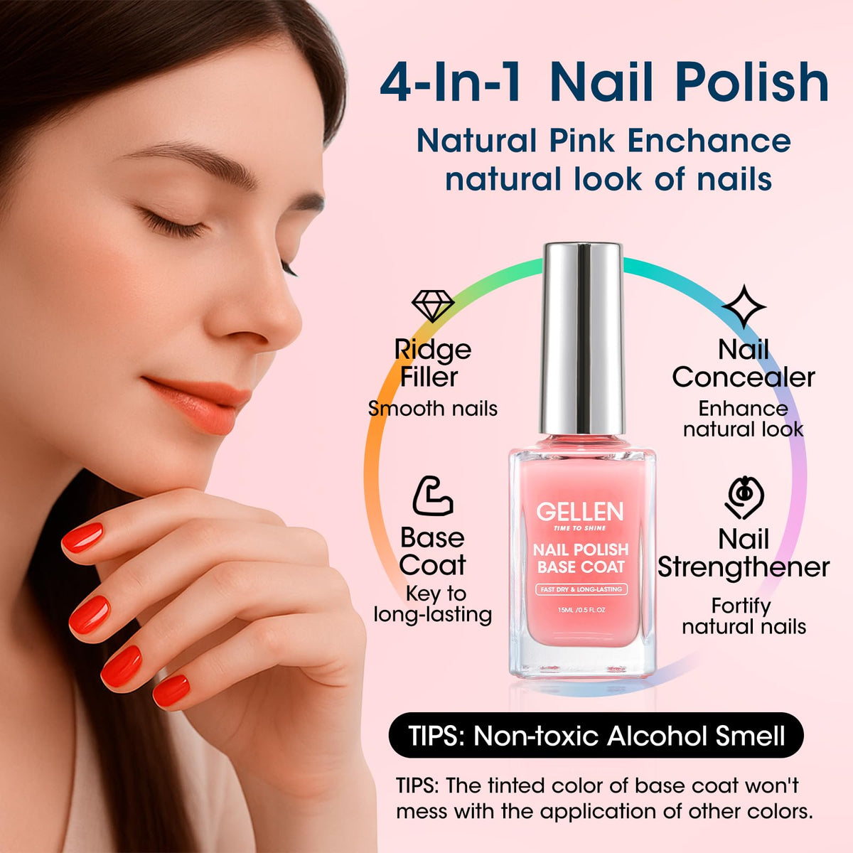 GELLEN swatch on nail with sheer pink tint and natural look