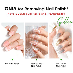 GELLEN in use at home removing regular polish for fast, gentle polish changes benefit
