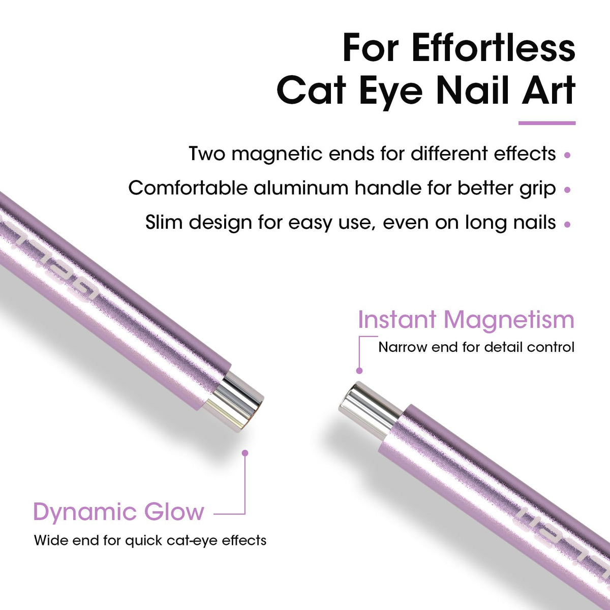 GELLEN close-up of wide magnetic tip showing surface shape for dramatic cat-eye bands