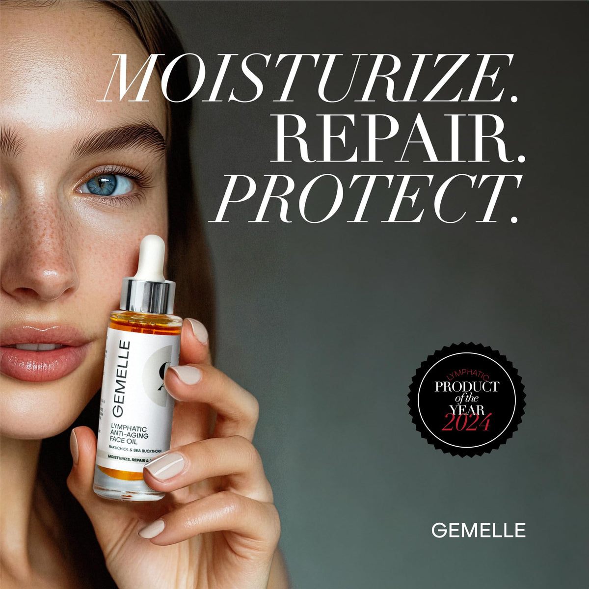 GEMELLE dispensing a single drop from bottle demonstrating control and lightweight glide