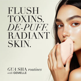 GEMELLE gua sha and oil in use demonstrating improved glide and sculpting benefit