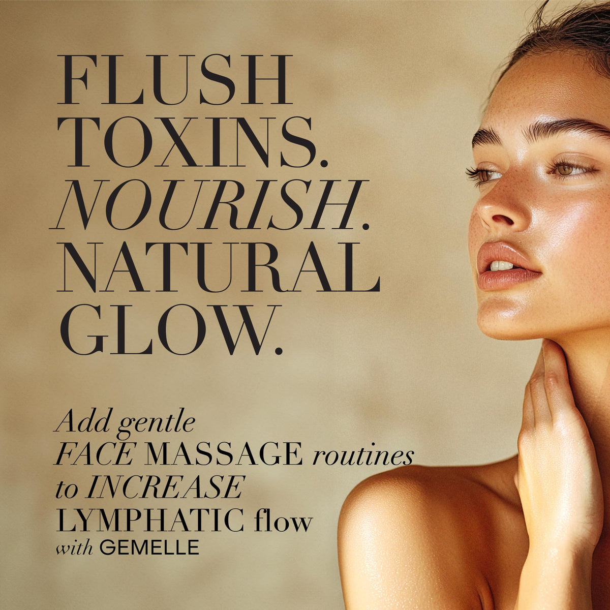 GEMELLE used with a Gua Sha stone to enhance lymphatic massage and de-puffing