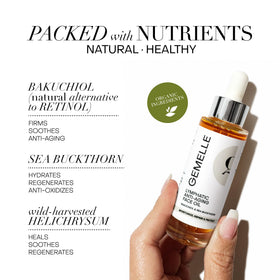 GEMELLE oil texture spread on skin illustrating fast absorption and smooth finish