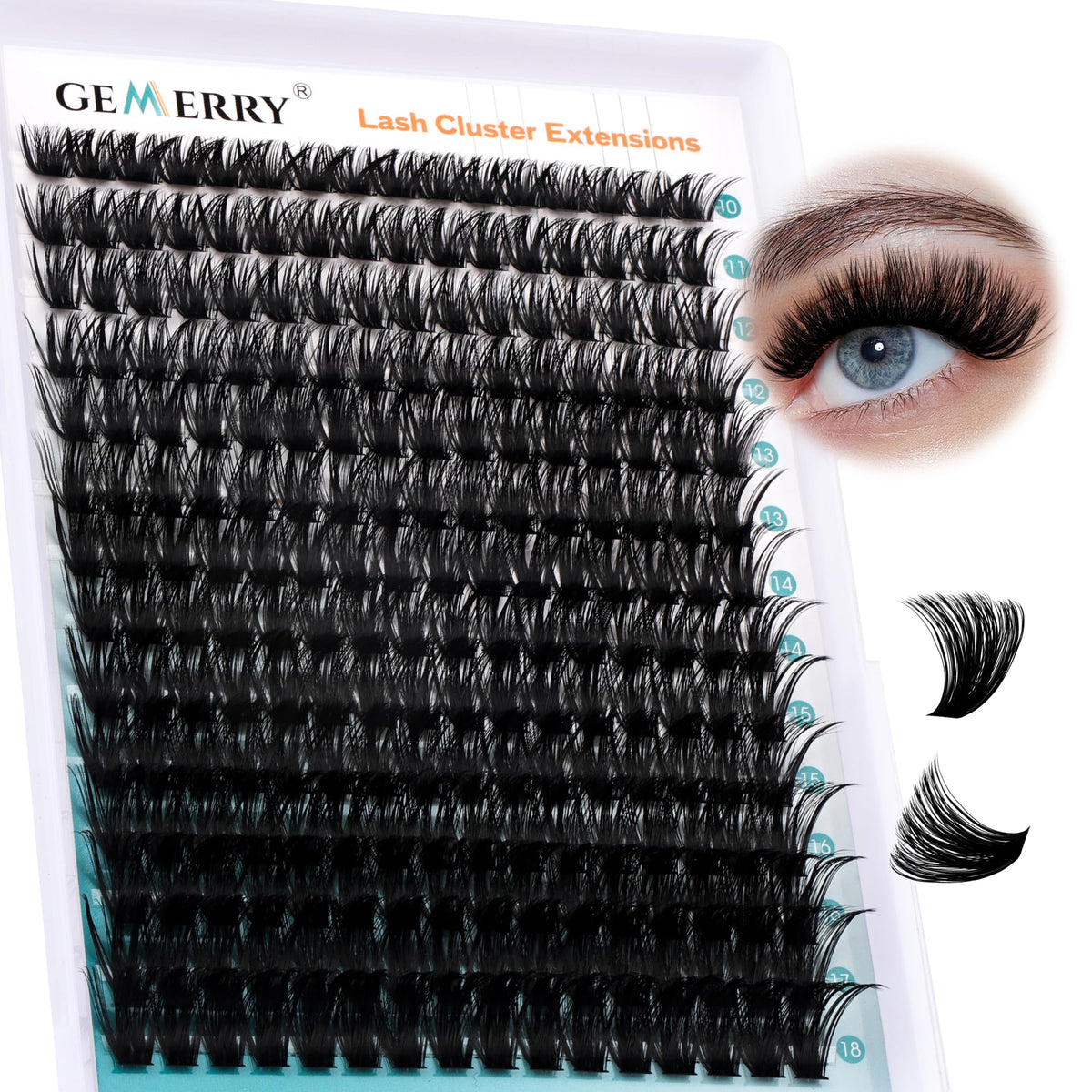 GEMERRY front packaging showing 280pcs cluster lashes and kit benefit