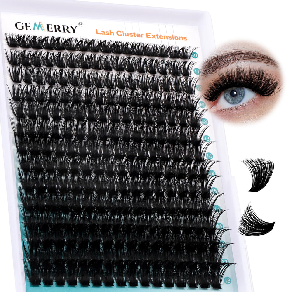 GEMERRY front packaging showing 280pcs cluster lashes and kit benefit