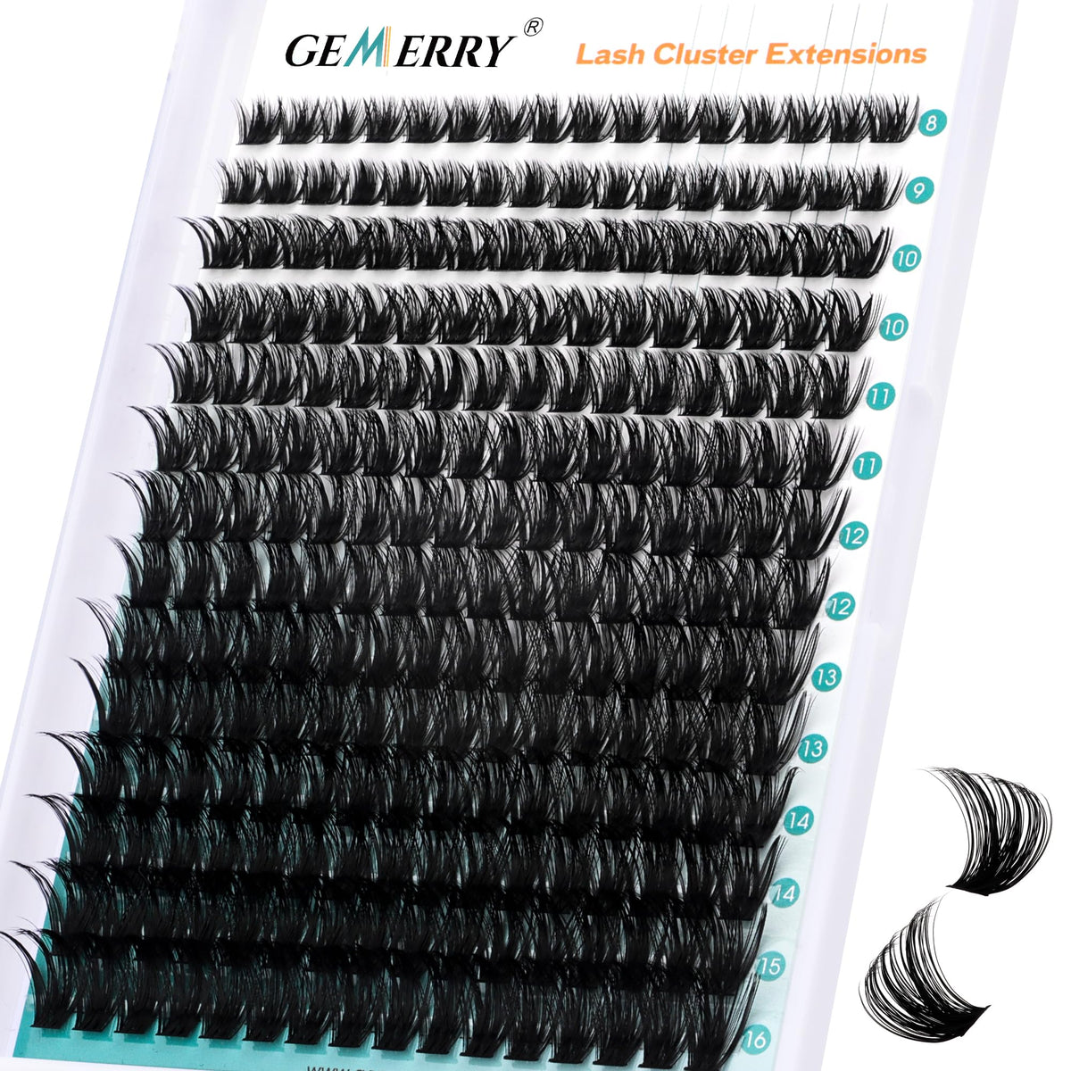 GEMERRY front packaging showing 280pcs cluster lashes and tray benefit convenience