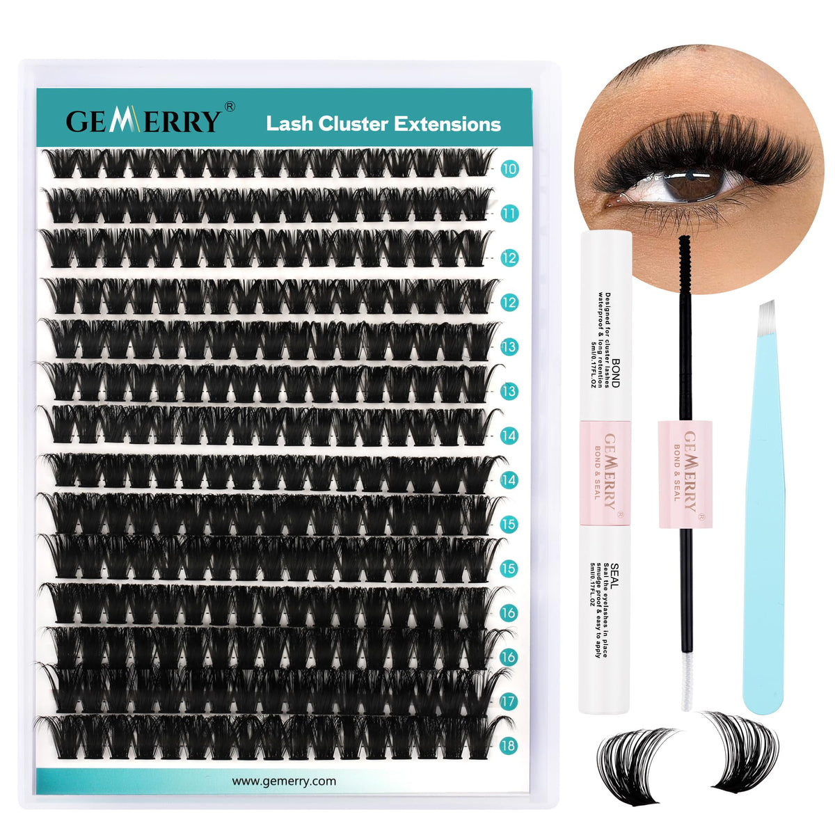 GEMERRY front packaging showing full 280-piece cluster kit and easy storage benefit