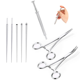 GEMQUEEN front view of the full 8pc piercing tool kit showing neat layout and tools