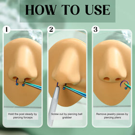 GEMQUEEN tapered insertion pin placed near a piercing to show guided alignment