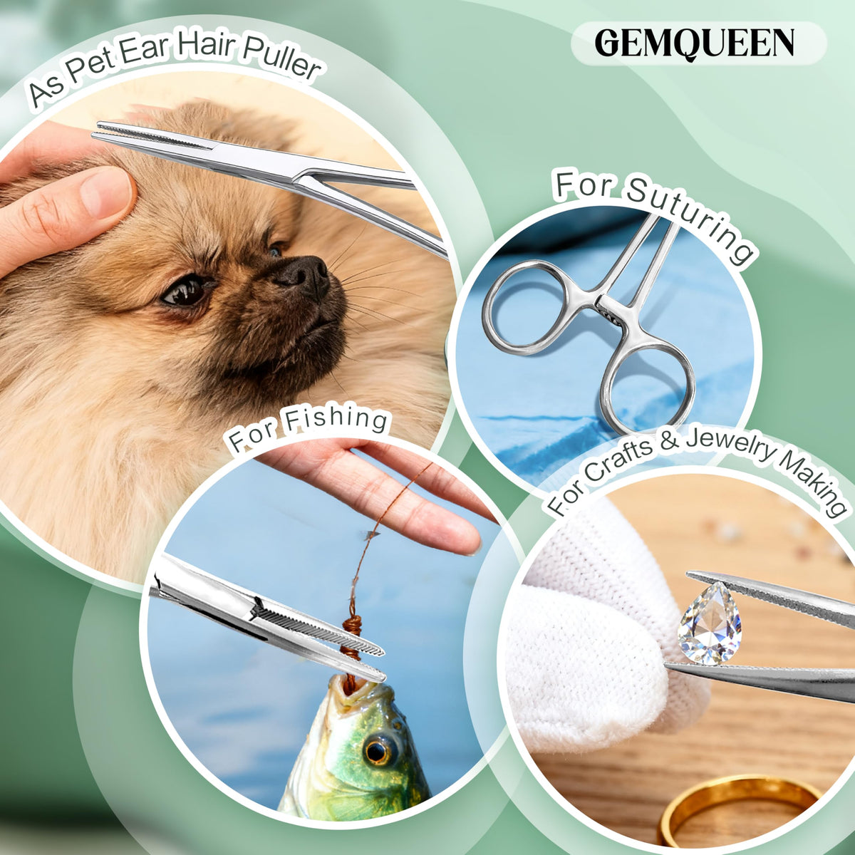 GEMQUEEN tools beside a flat-back ear stud in a lifestyle setting showing practical use
