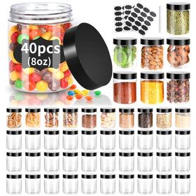 Gencywe front view of 40 clear jars showcasing tidy set for organization