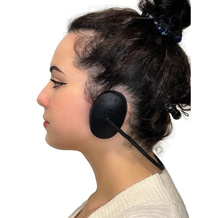 Genedy ear covers front view showing compact black packaging and protection benefit