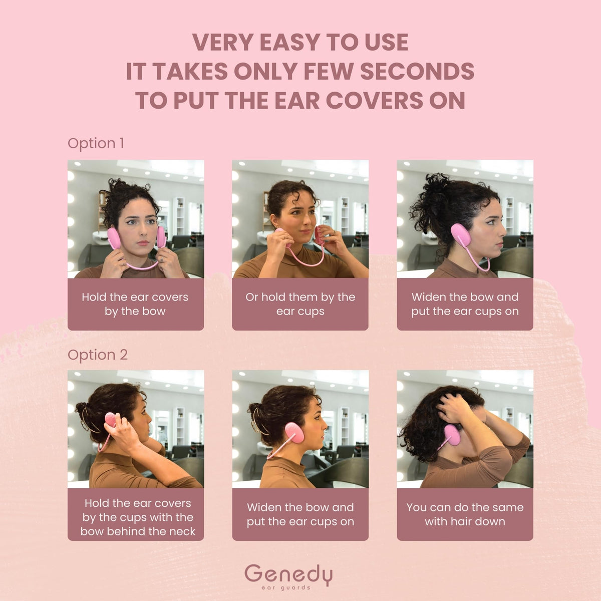 Genedy ear covers under hair dryer shielding ears from direct heat