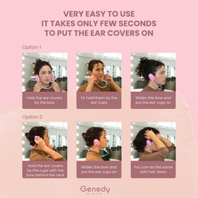 Genedy ear covers under hair dryer shielding ears from direct heat
