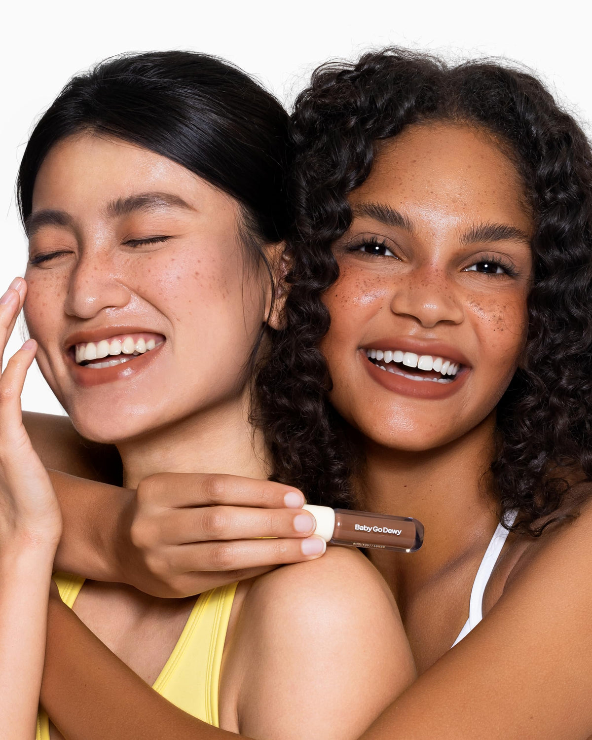 Generic brand applying freckles on cheek demonstrates natural finish and effortless use