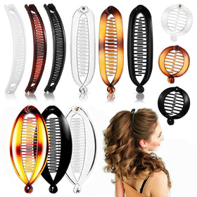 Generic brand banana clip front packaging showing full 12-piece set and colors, easy styling