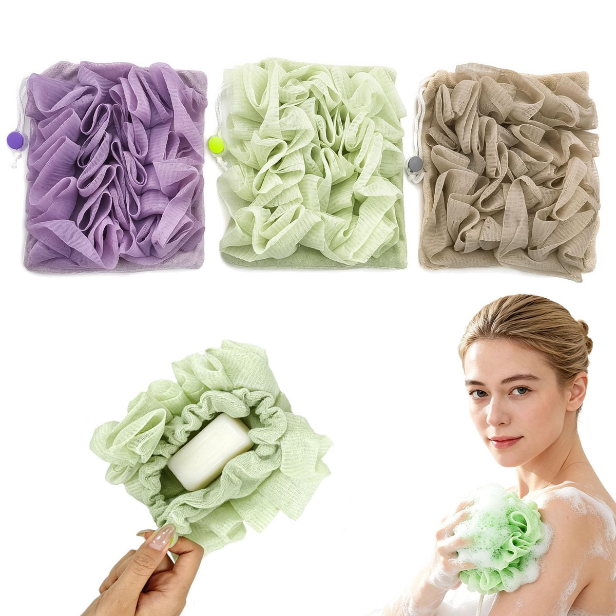 Generic bar soap pouch front view showing pocket and secure grip benefit
