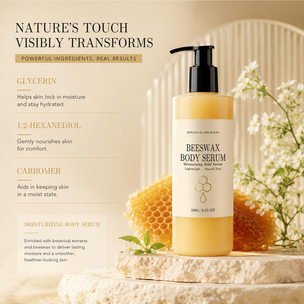 Generic beeswax applied to damp skin locks in moisture and smooths