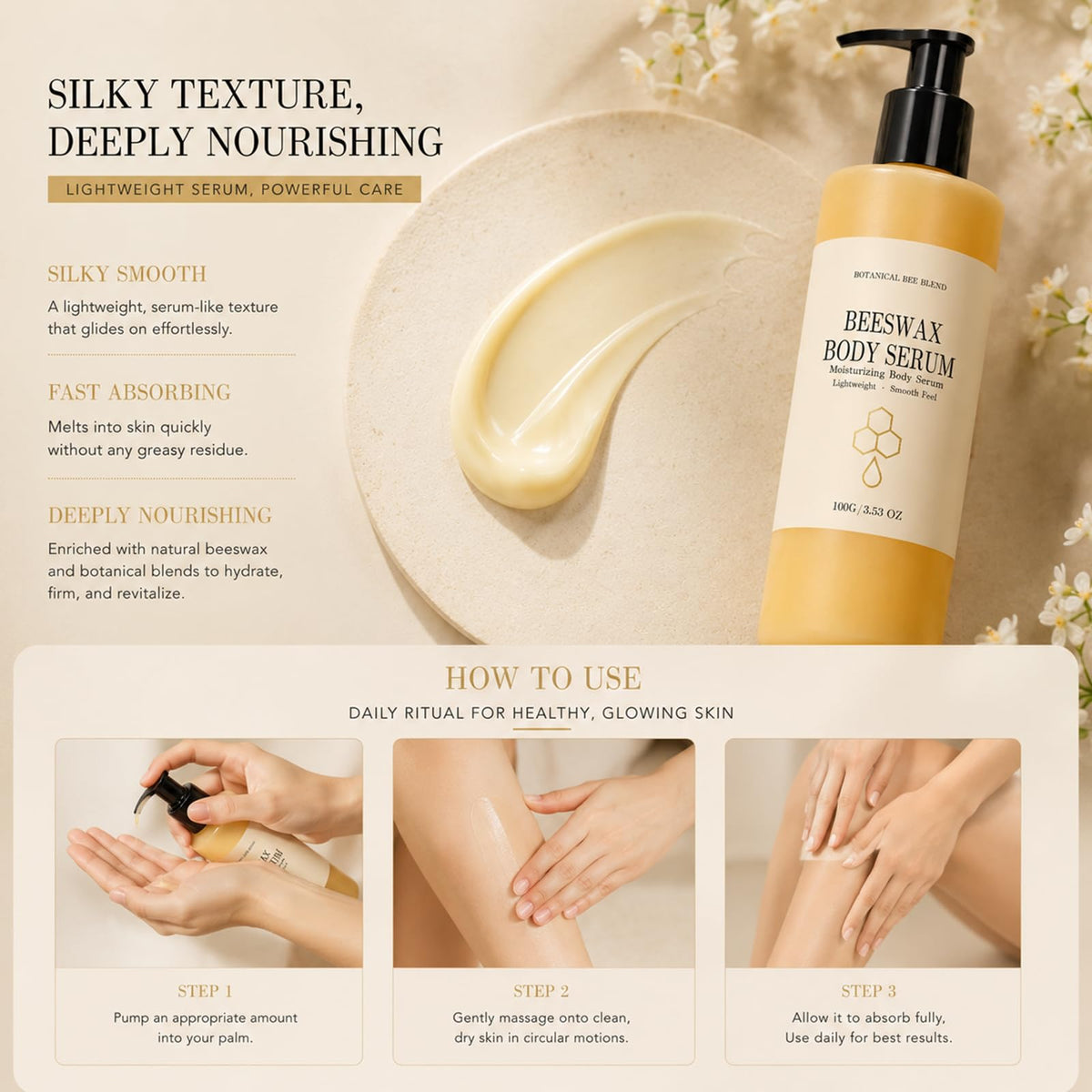 Generic beeswax lifestyle bathroom setting promotes daily post-shower hydration
