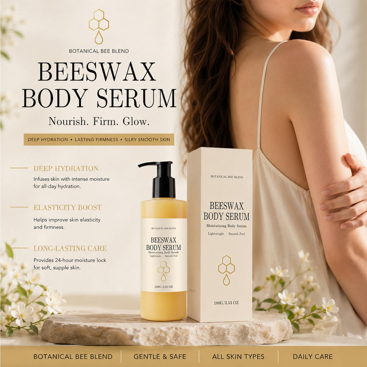 Generic beeswax texture close-up illustrating lightweight, fast-absorbing feel
