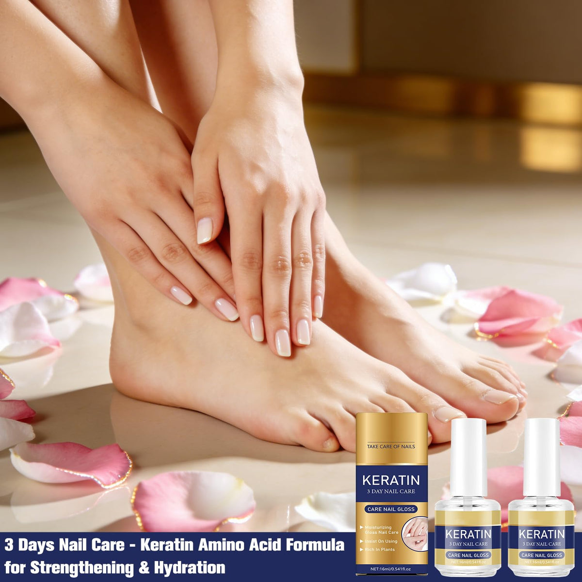 Generic Keratin Nail Care Oil bottle beside coin to show 16ml scale and portability benefit