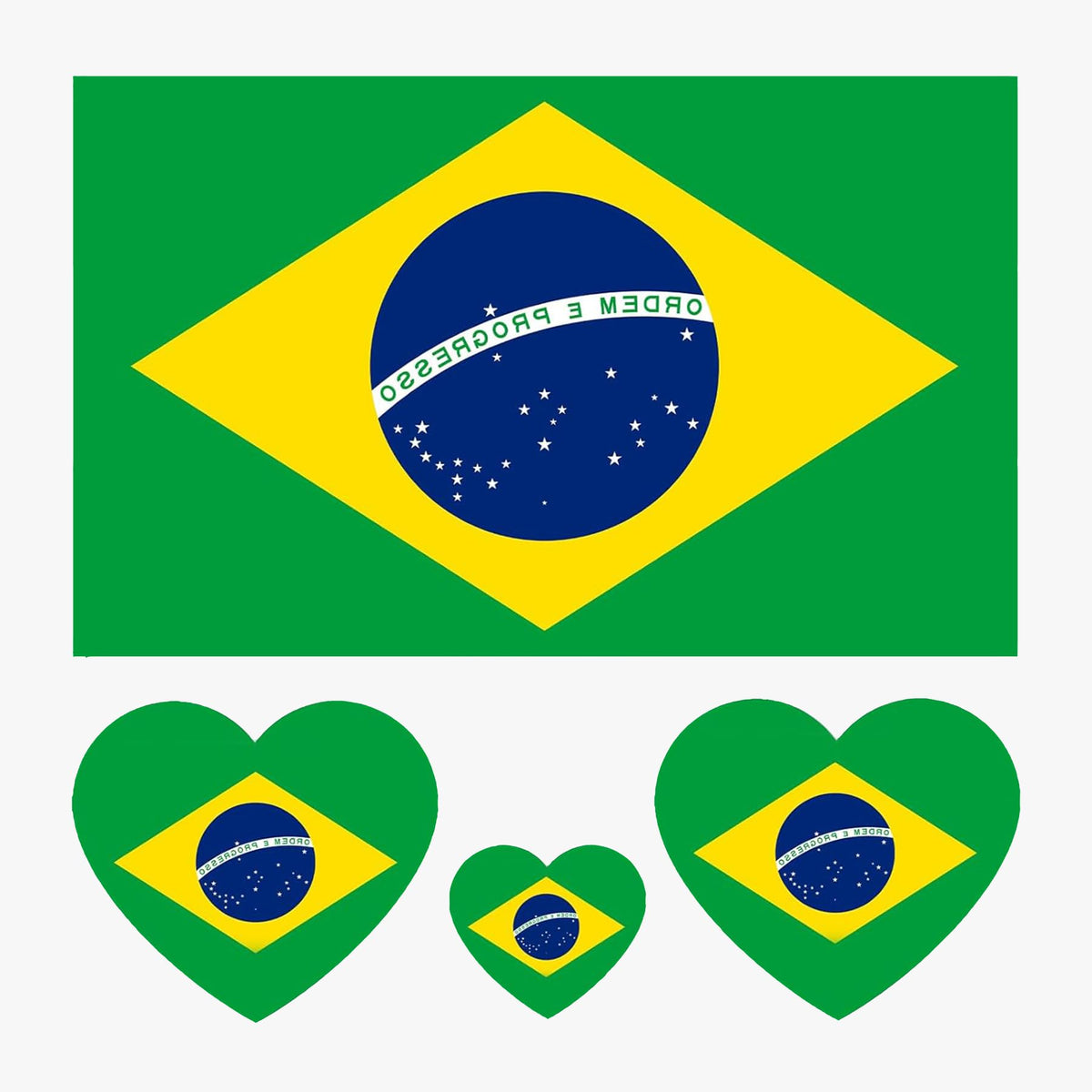 Generic Brazil flag front sheet showing multiple stickers and vibrant colors for easy fan display