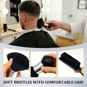 Generic brushes resting on a salon station showing compact storage and easy reach between cuts