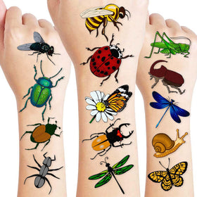 Generic brand front packaging showing 96 bug tattoos, vibrant party-ready designs