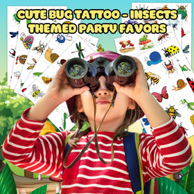 Generic brand close-up of tattoo sheet showing colorful bug illustrations and detail