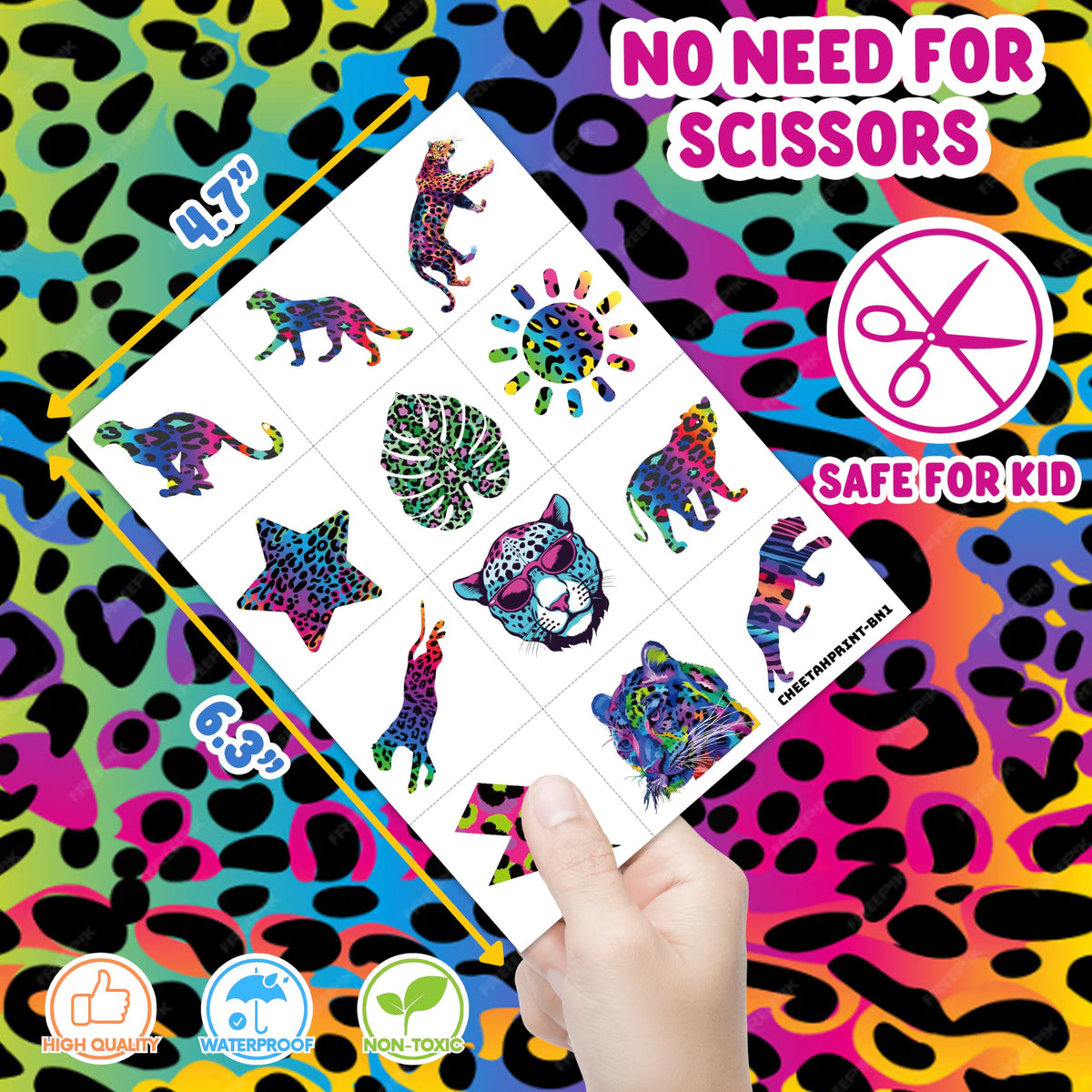 Generic cheetah kids party scene with smiling children enjoying safe fun