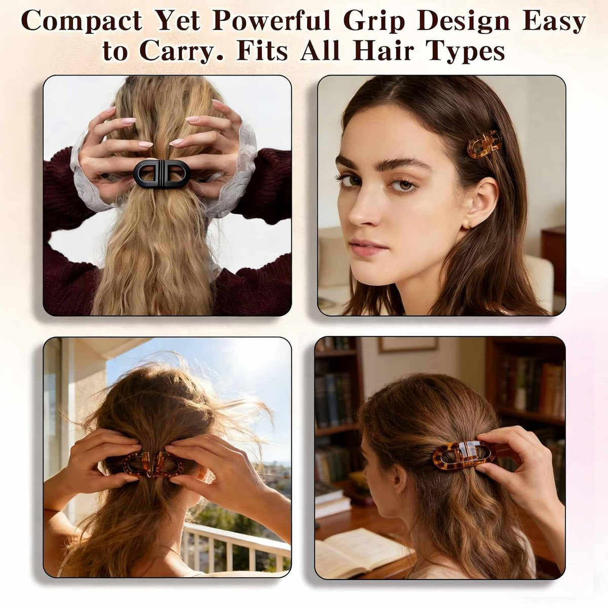 Generic magnetic hair clips holding thin hair showing no slipping benefit
