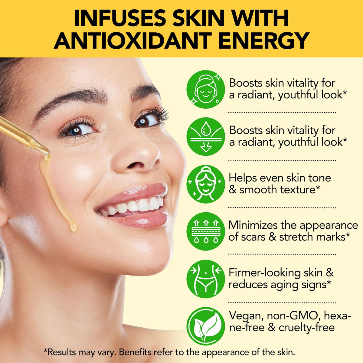 Generic Vitamin E oil close-up texture with smooth sheen demonstrating deep moisturization
