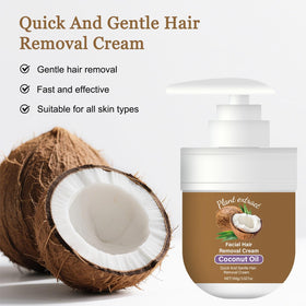 Generic coconut facial cream applied to upper lip demonstrating gentle, quick removal