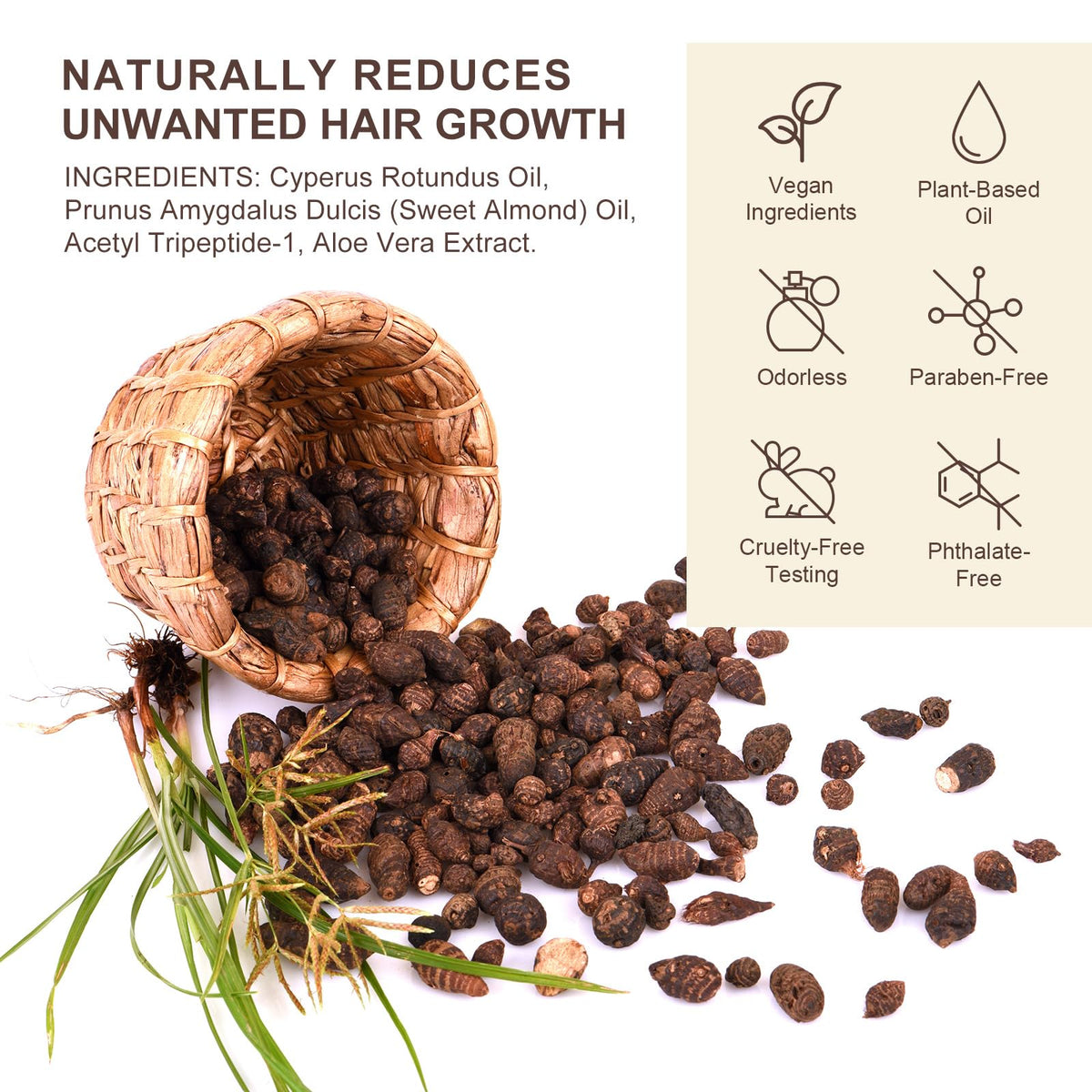 Generic Cyperus rotundus application on hand demonstrating easy massage-in benefit