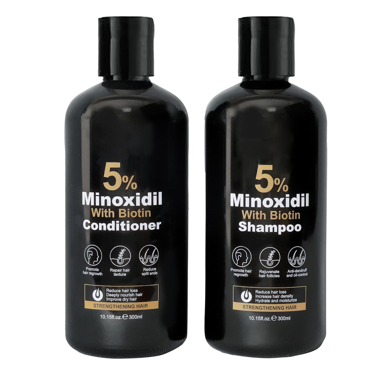 Generic shampoo and conditioner duo front view showing brand and balanced formula benefits