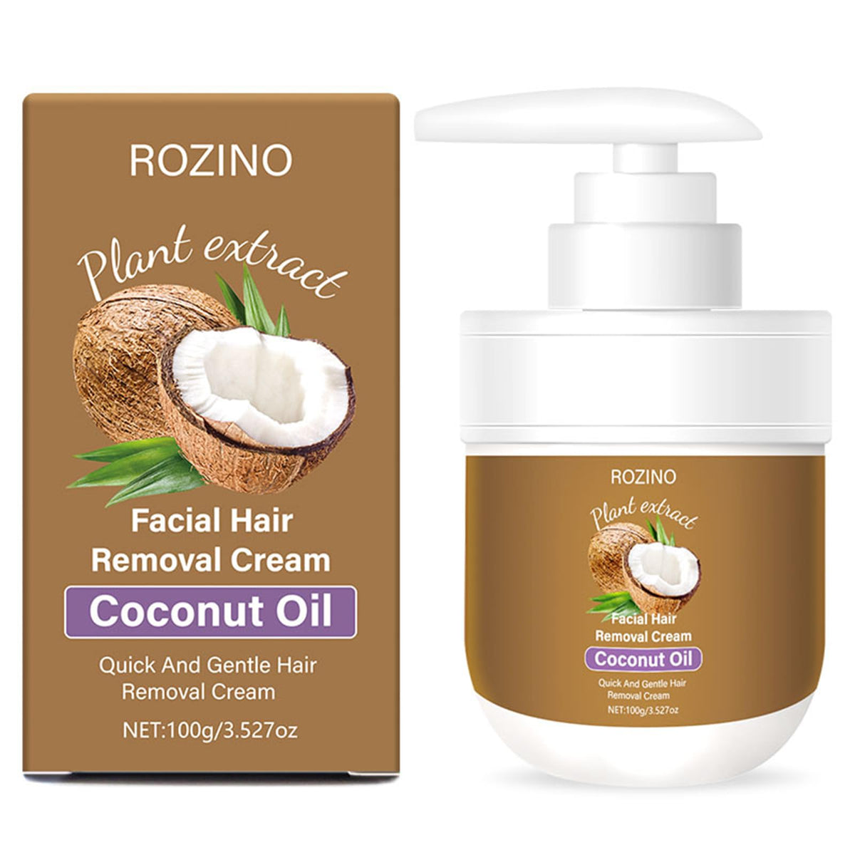Generic facial hair removal cream front packaging showing brand and benefits for gentle removal